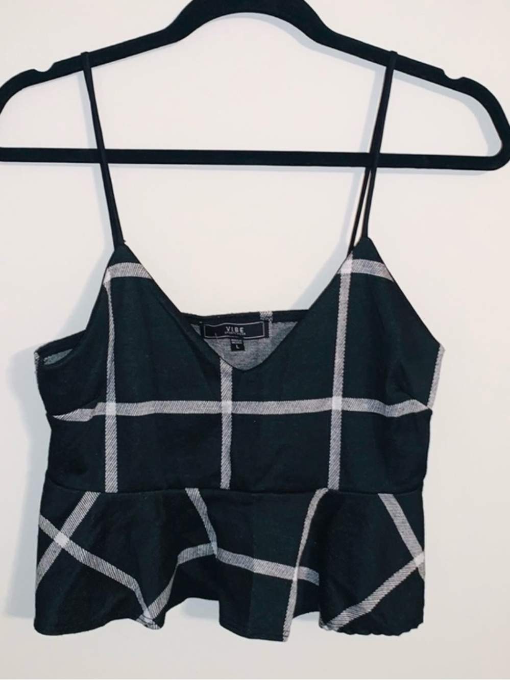 Vibe Black & White Plaid Peplum Crop